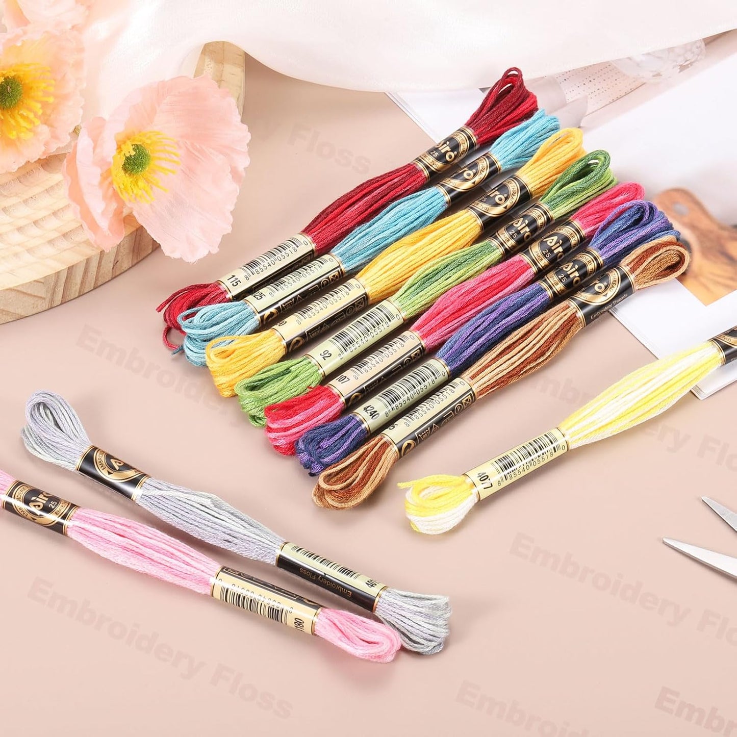 6 Skeins Embroidery Floss, Polyester Embroidery Threads Bracelets String for Cross-Stitch Hand Embroidery, Light Pink