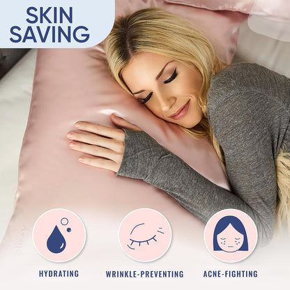 Silk Pillowcase - 100% Pure Mulberry Silk - 22 Momme 6A High-Grade Fibers - Silk Pillow Cover for Hair & Skin - Regular, Queen & King (Pink, Standard)