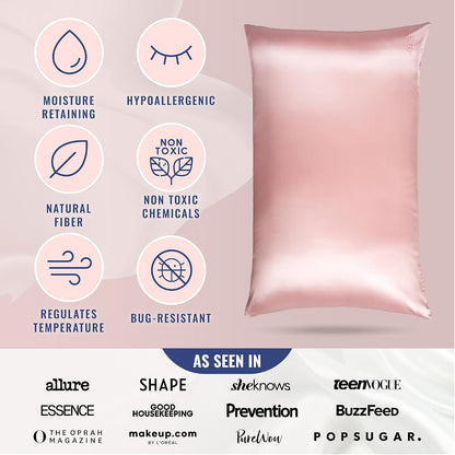 Silk Pillowcase - 100% Pure Mulberry Silk - 22 Momme 6A High-Grade Fibers - Silk Pillow Cover for Hair & Skin - Regular, Queen & King (Pink, Standard)