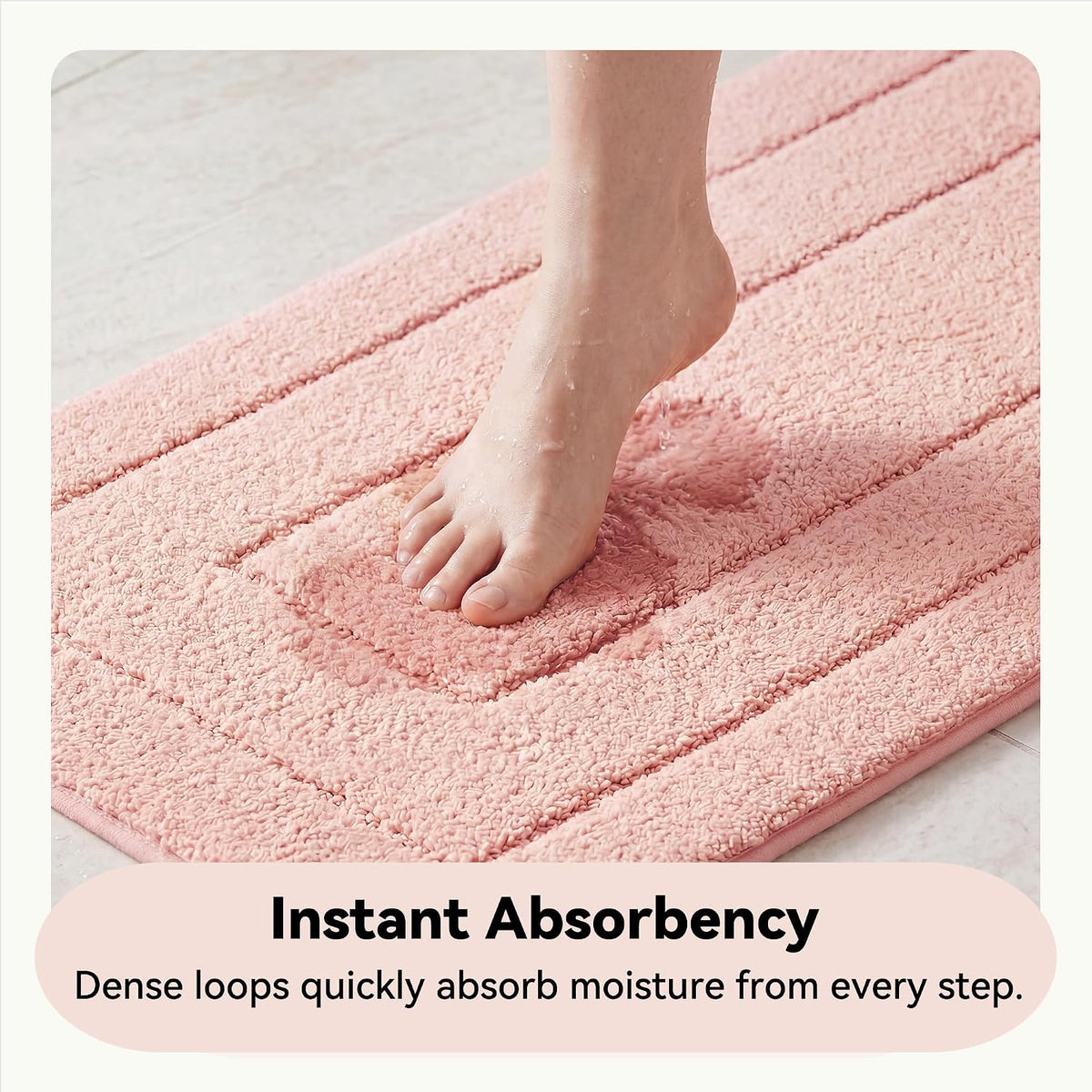 Pink Bathroom Rug 20" x 32", Non-Slip Microfiber Bath Mat