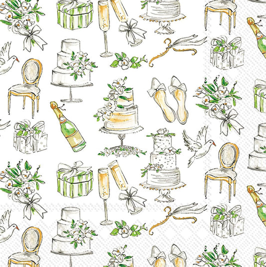 IHR Ideal Home Range Party Napkins Rosanne Beck Disposable 3-Ply Paper Lunch Napkin Pack, 6.5" x 6.5", Wedding Cakes, 20-Count