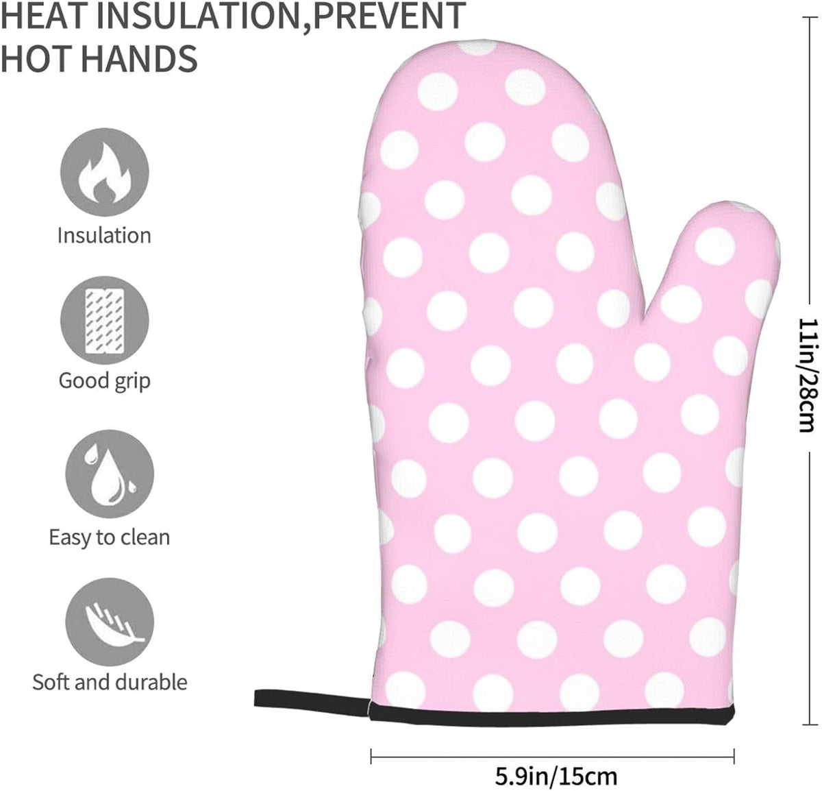Light Pink Polka Dot Print B Oven Mitts for Women, Cute Kitchen aid Oven Mitts Heat Resistant with Cotton Lining