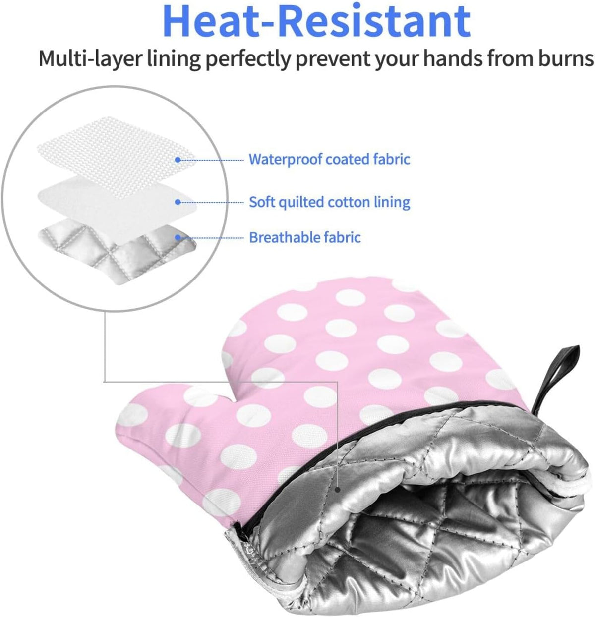 Light Pink Polka Dot Print B Oven Mitts for Women, Cute Kitchen aid Oven Mitts Heat Resistant with Cotton Lining