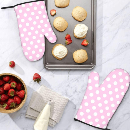 Light Pink Polka Dot Print B Oven Mitts for Women, Cute Kitchen aid Oven Mitts Heat Resistant with Cotton Lining