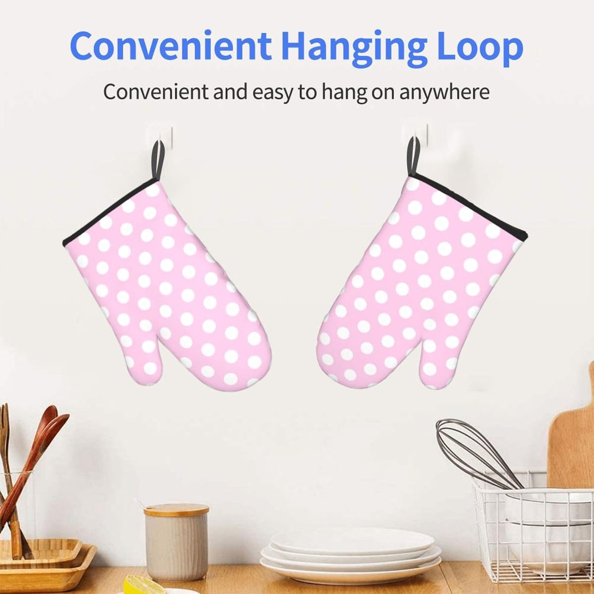 Light Pink Polka Dot Print B Oven Mitts for Women, Cute Kitchen aid Oven Mitts Heat Resistant with Cotton Lining