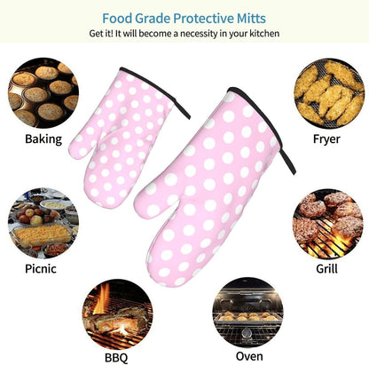 Light Pink Polka Dot Print B Oven Mitts for Women, Cute Kitchen aid Oven Mitts Heat Resistant with Cotton Lining