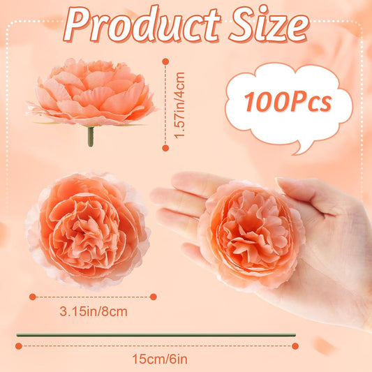 Thiccywoov 100 Pcs Long Stem Artificial Fake Roses Flowers, Peach