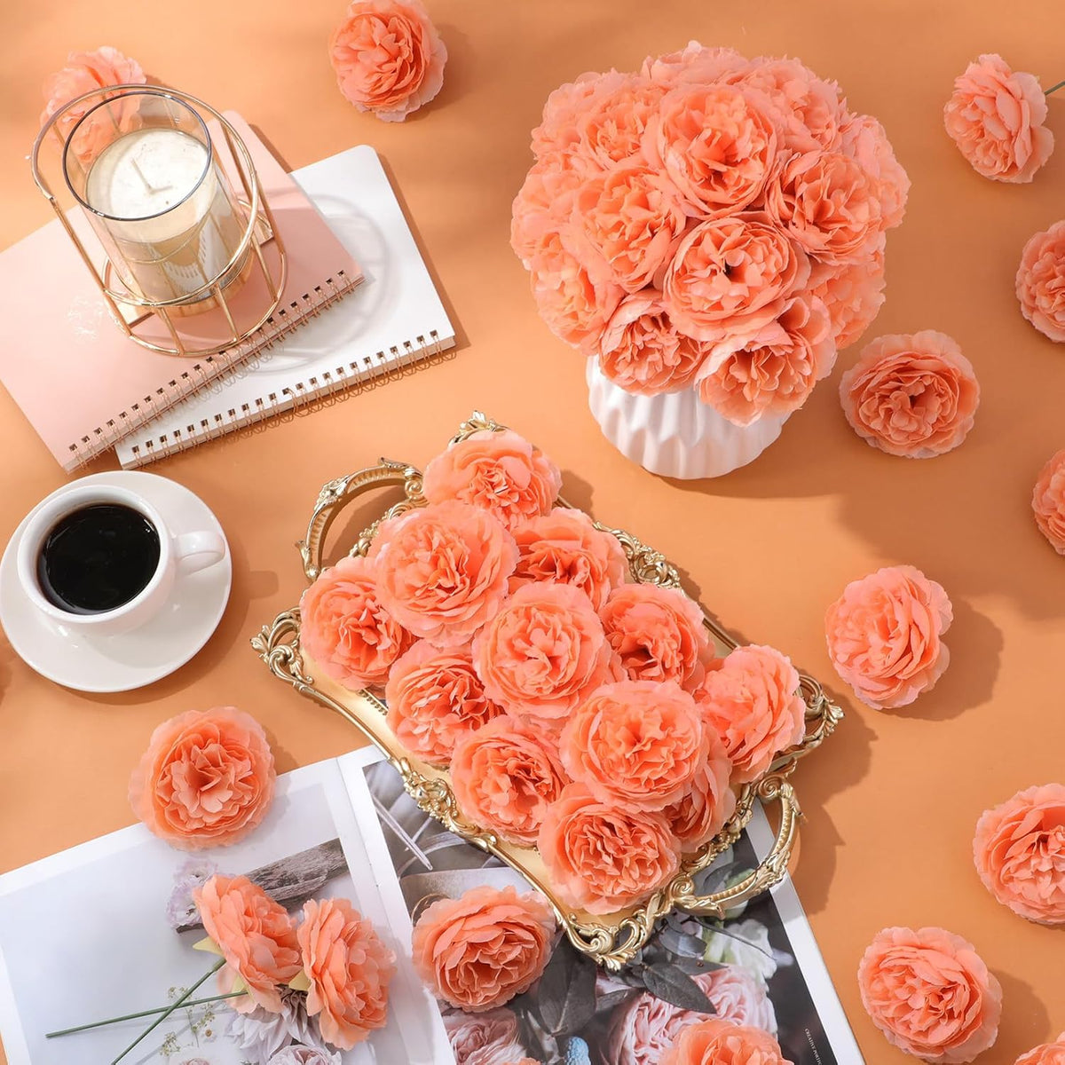Thiccywoov 100 Pcs Long Stem Artificial Fake Roses Flowers, Peach
