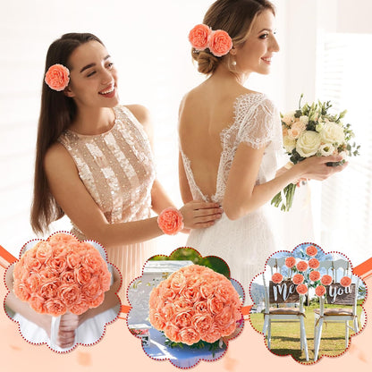 Thiccywoov 100 Pcs Long Stem Artificial Fake Roses Flowers, Peach