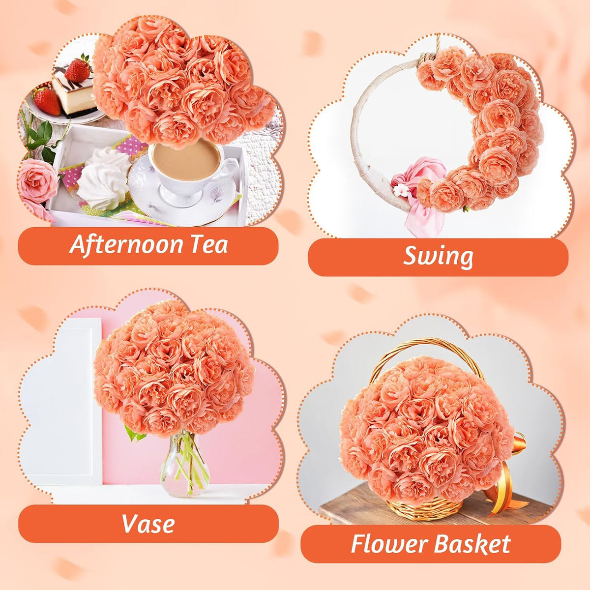 Thiccywoov 100 Pcs Long Stem Artificial Fake Roses Flowers, Peach
