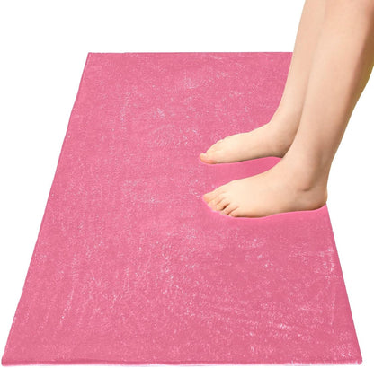 Bath Mat 39x20 Inch, Pink Solid Color Soft Absorbent Plush Rug, Non-Slip Washable Floor Mat for Bathroom Bedroom Kitchen Entryway Carpet