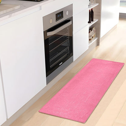 Bath Mat 39x20 Inch, Pink Solid Color Soft Absorbent Plush Rug, Non-Slip Washable Floor Mat for Bathroom Bedroom Kitchen Entryway Carpet