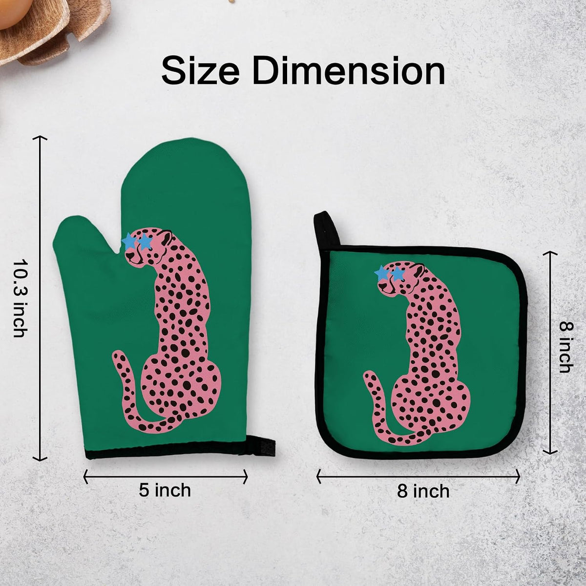 Green Leopard Oven Mitts and Pot Holders Sets, Pink Preppy Leopard Kitchen Decor Accessories, Green Pink Cheetah Heat Resistant Oven Gloves Hot Pads for Kitchen Cooking Baking Grilling