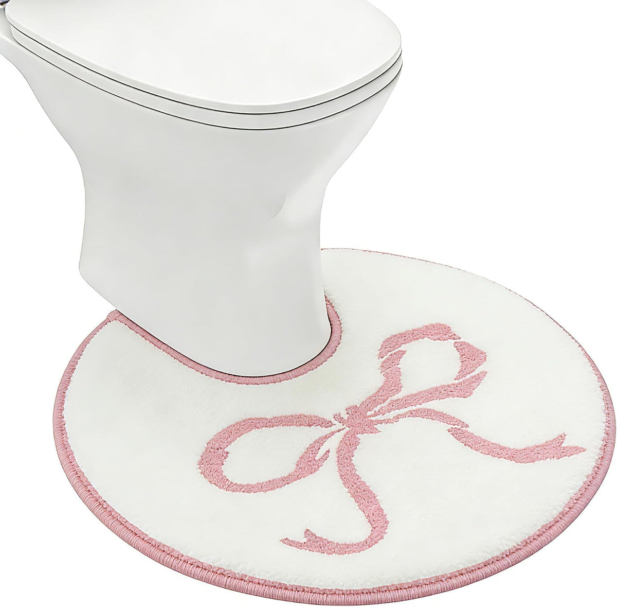 Round Toilet Bathroom Rug,Toilet Rugs U Shaped Washable Non Slip,Pink Bath Bathroom Mat Bow Stuff,24" Diameter Soft Plush Microfiber with Highly Absorbent Floor Mat. (Pink)