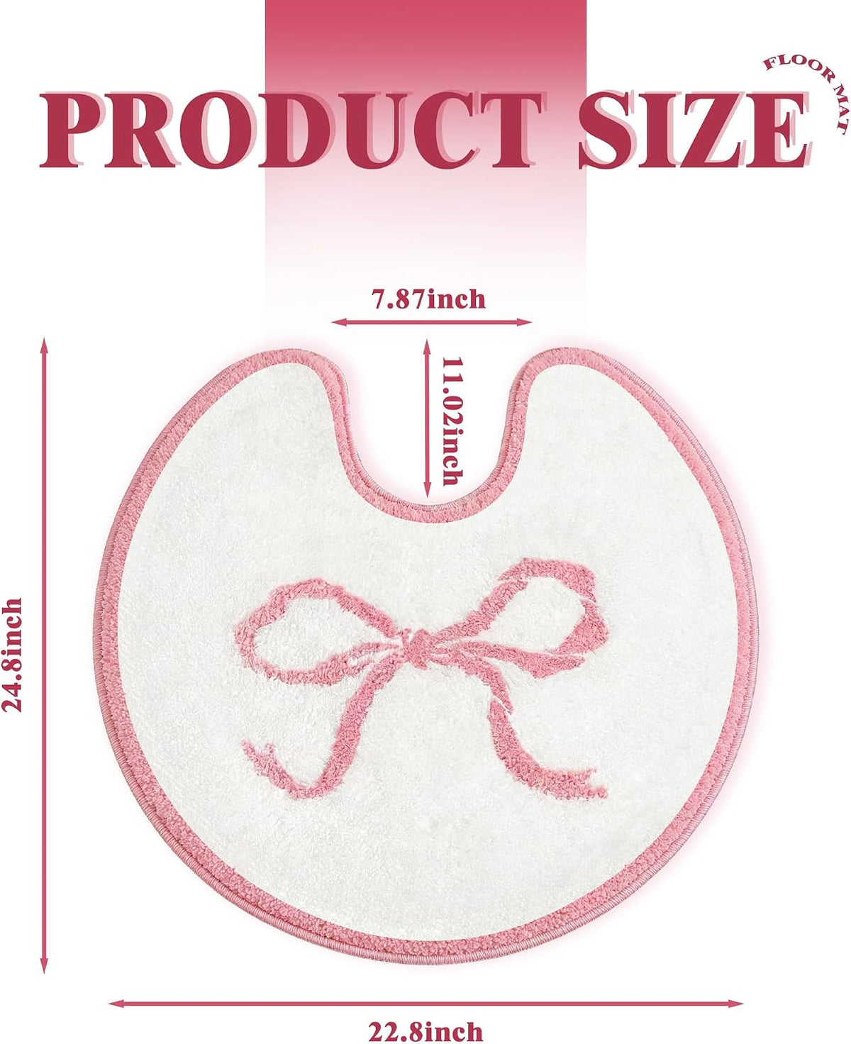 Round Toilet Bathroom Rug,Toilet Rugs U Shaped Washable Non Slip,Pink Bath Bathroom Mat Bow Stuff,24" Diameter Soft Plush Microfiber with Highly Absorbent Floor Mat. (Pink)