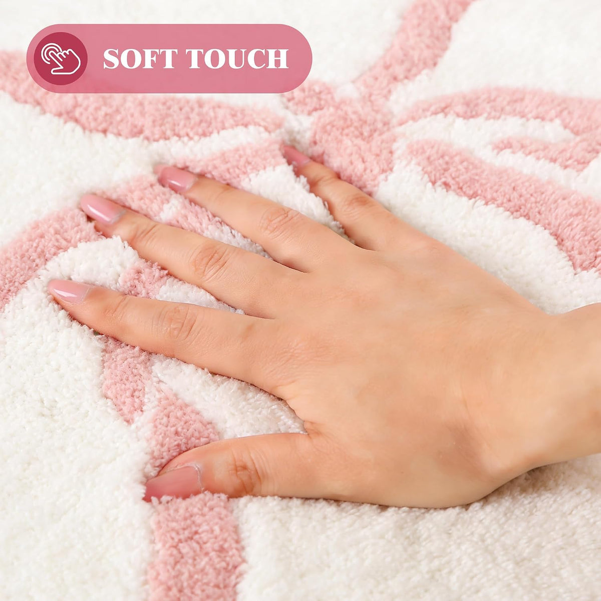 Round Toilet Bathroom Rug,Toilet Rugs U Shaped Washable Non Slip,Pink Bath Bathroom Mat Bow Stuff,24" Diameter Soft Plush Microfiber with Highly Absorbent Floor Mat. (Pink)