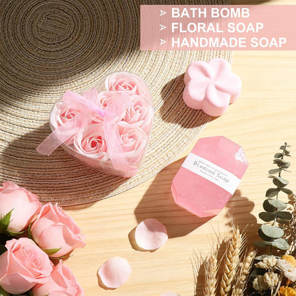 Birthday Gifts for Women Mother's Day Gift Self Care Get Well Soon Gifts Flower Relaxing Spa Gift Basket Bath Set,Unique Luxury Self Care Box Gift for Mom Her Wife Sister Girlfriend, Girl Friend Pink