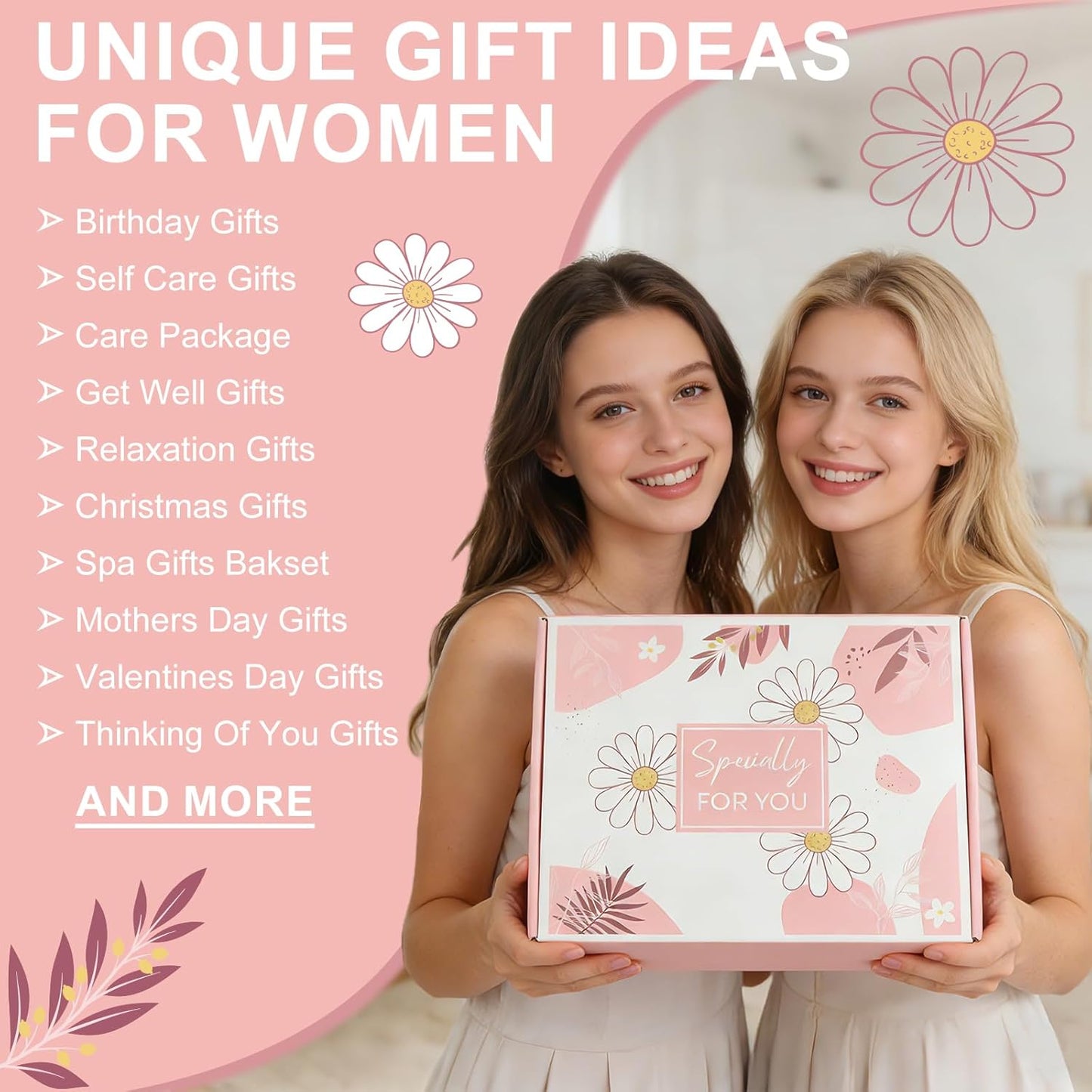 Birthday Gifts for Women Mother's Day Gift Self Care Get Well Soon Gifts Flower Relaxing Spa Gift Basket Bath Set,Unique Luxury Self Care Box Gift for Mom Her Wife Sister Girlfriend, Girl Friend Pink