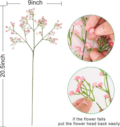 Baby Breath Flowers Artificial Bulk,6 Pcs Gypsophila Faux Pink Flowers Fake Baby Breath Real Touch Flower Bouquets for Bride Wedding Decorations Party Floral Arrangements DIY (Pink)