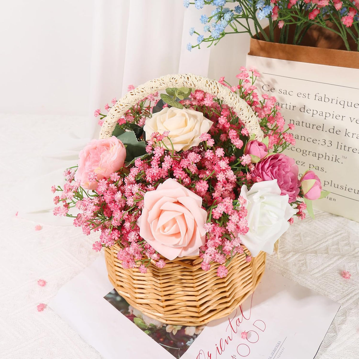 Baby Breath Flowers Artificial Bulk,6 Pcs Gypsophila Faux Pink Flowers Fake Baby Breath Real Touch Flower Bouquets for Bride Wedding Decorations Party Floral Arrangements DIY (Pink)