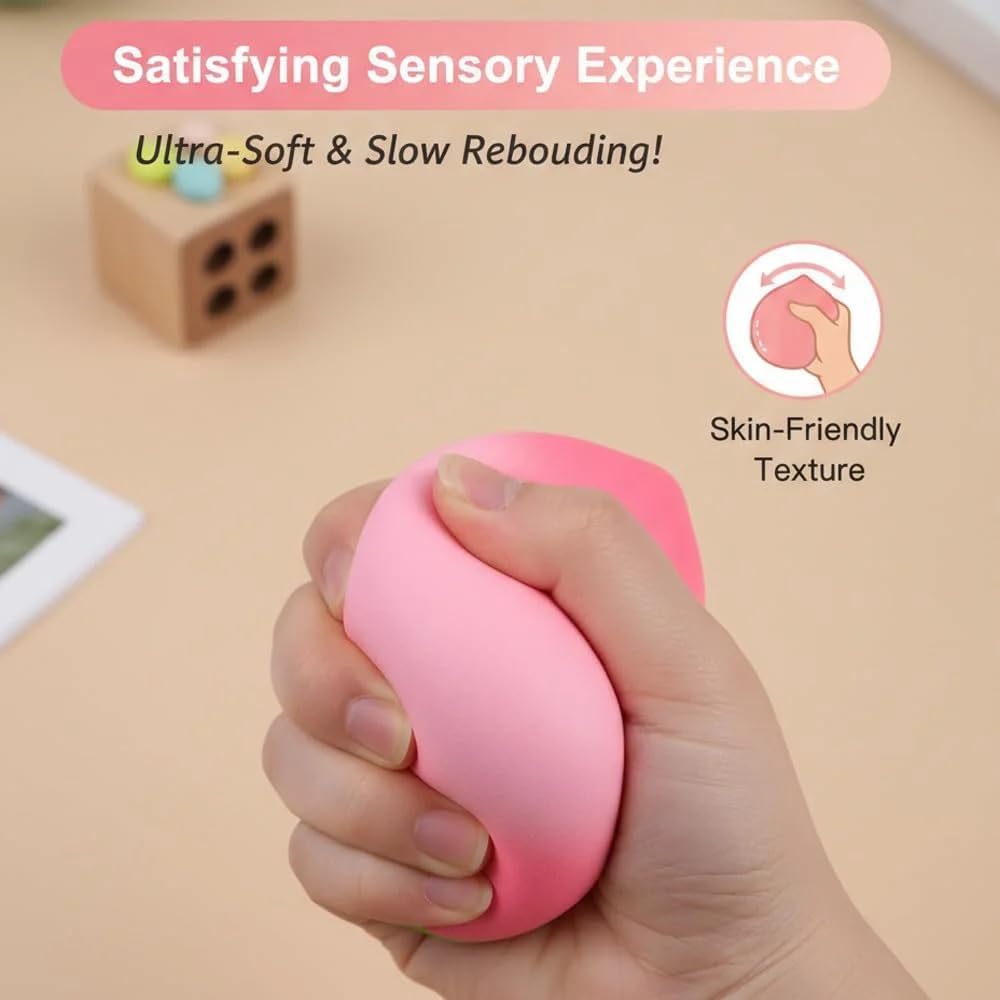 Peach Squishy, Peach Squishies Slow Rising Realistic Peach Shaped Fruit Squeeze Stress Ball Relief Toy (Pink)