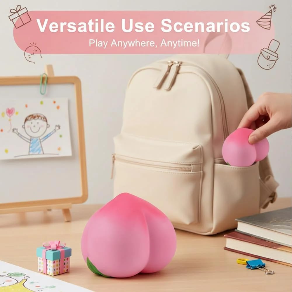 Peach Squishy, Peach Squishies Slow Rising Realistic Peach Shaped Fruit Squeeze Stress Ball Relief Toy (Pink)
