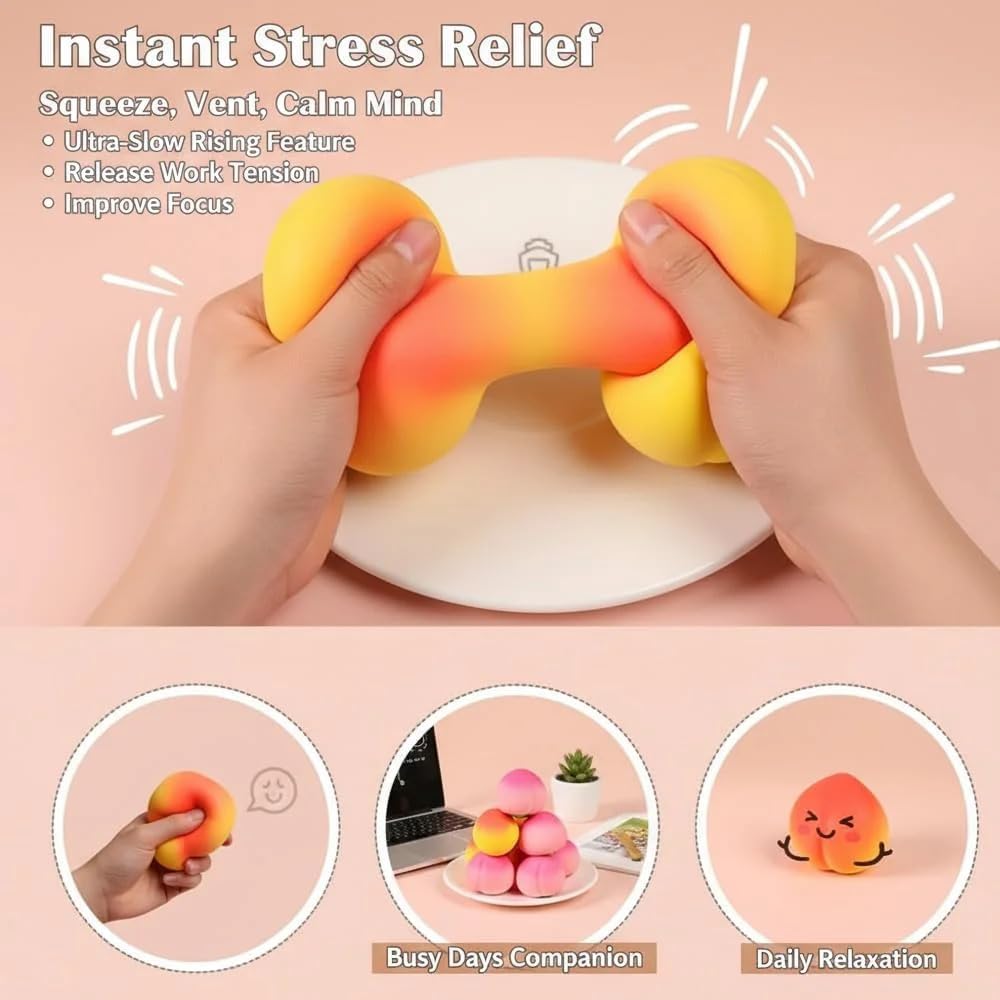 Peach Squishy, Peach Squishies Slow Rising Realistic Peach Shaped Fruit Squeeze Stress Ball Relief Toy (Pink)