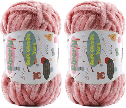 2 * 100g Fluffy Chenille Yarn for Crocheting - Chunky Velvet Yarn for Scarves Shawls, Baby Blankets, Hats Plush Toys, Plush Yarns Each Skein 49.2yd, (2, Peach Pink)