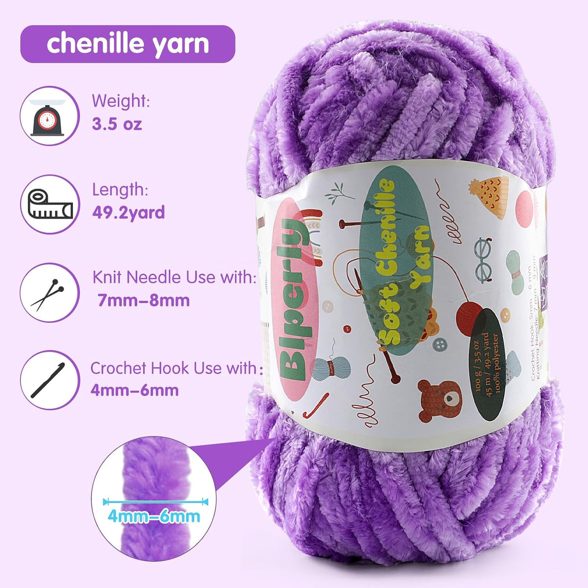 2 * 100g Fluffy Chenille Yarn for Crocheting - Chunky Velvet Yarn for Scarves Shawls, Baby Blankets, Hats Plush Toys, Plush Yarns Each Skein 49.2yd, (2, Peach Pink)