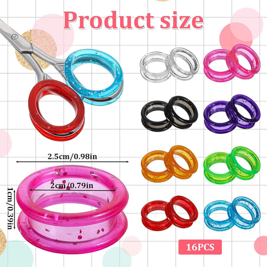 16 PCS Silicone Scissors Finger Rings, 8 Colors Thumb Insert Protection Accessory Pet Grooming Shear Finger Ring for Animal Hair Cutting Thumb Inserts Grips for Professional Barber
