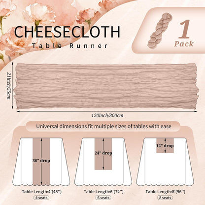 1 Pack Dusty Pink Cheesecloth Table Runner Wedding Birthday Table Decor
