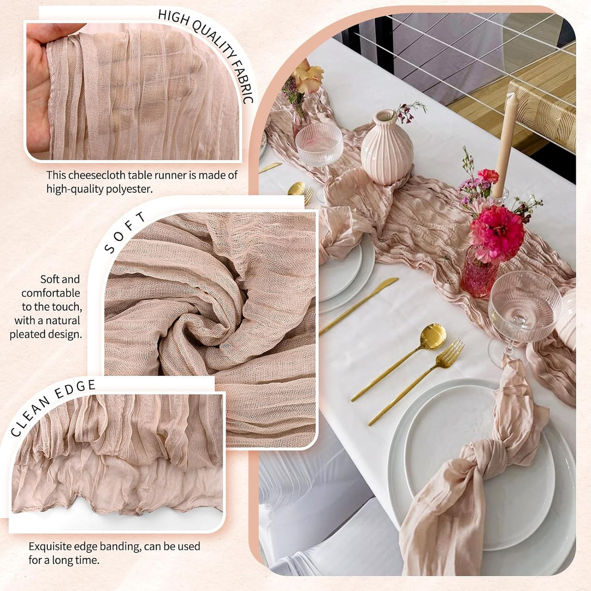 1 Pack Dusty Pink Cheesecloth Table Runner Wedding Birthday Table Decor