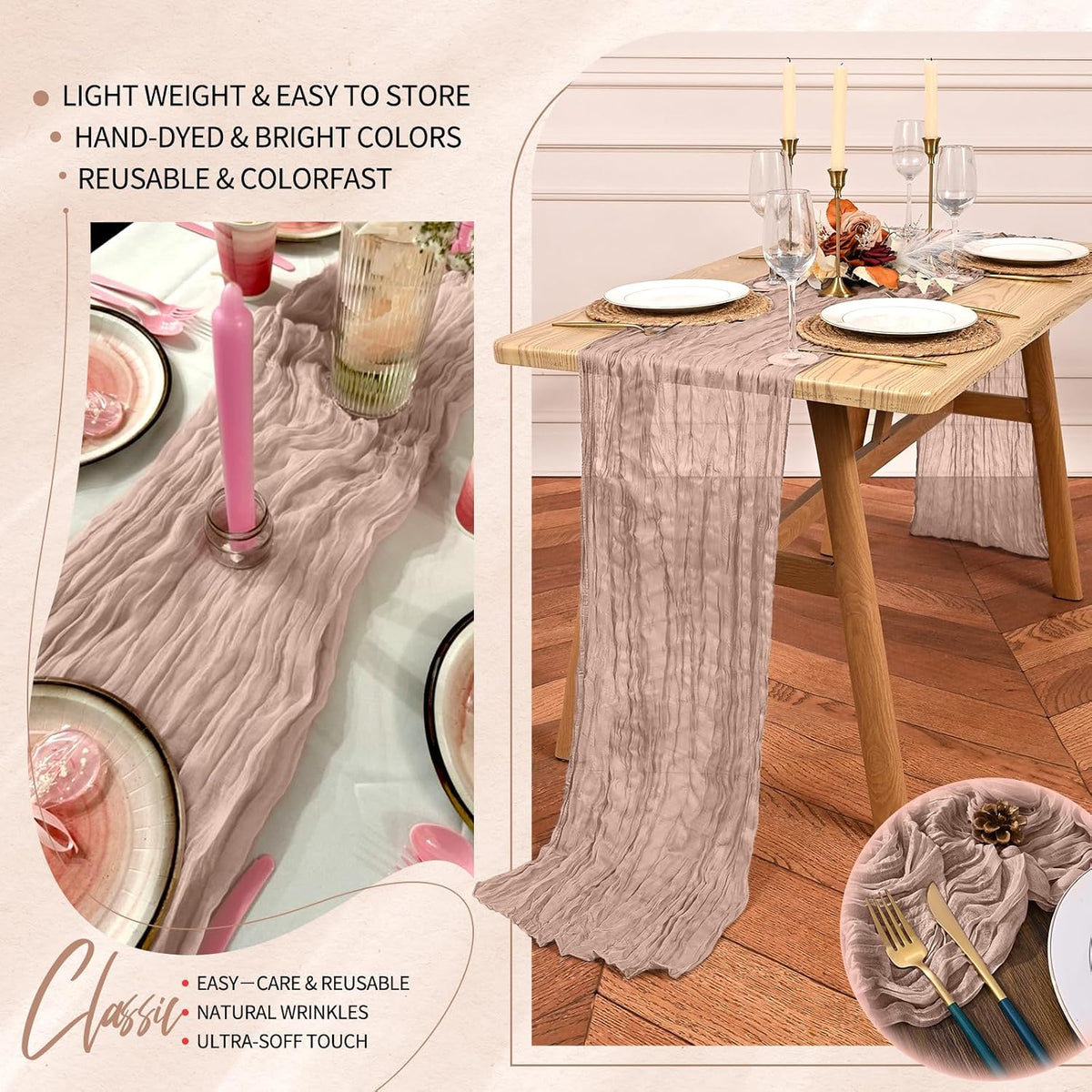1 Pack Dusty Pink Cheesecloth Table Runner Wedding Birthday Table Decor