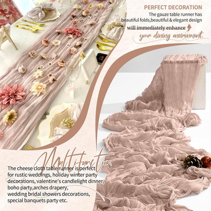 1 Pack Dusty Pink Cheesecloth Table Runner Wedding Birthday Table Decor