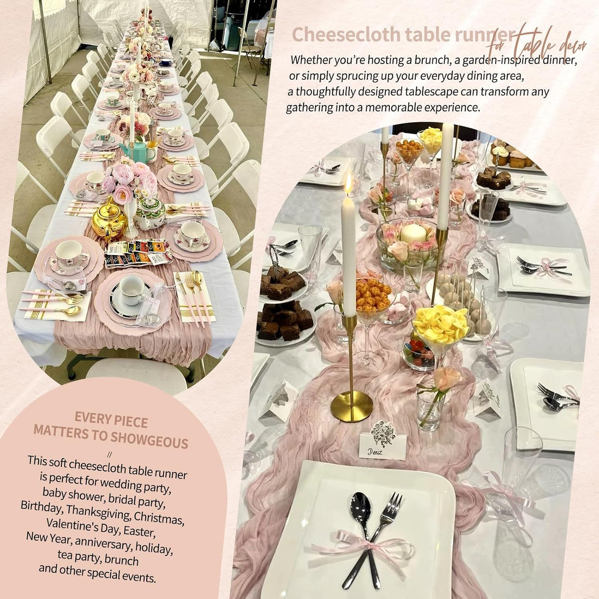1 Pack Dusty Pink Cheesecloth Table Runner Wedding Birthday Table Decor