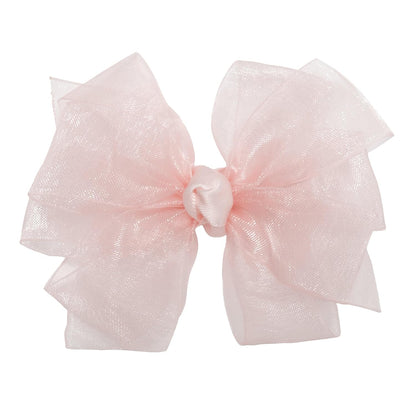 Girls' Double Organza Hair Bow with a Knot Wrap Center on a Clip, All Ages and Hair Types, 3 Inch Bow, Light Pink