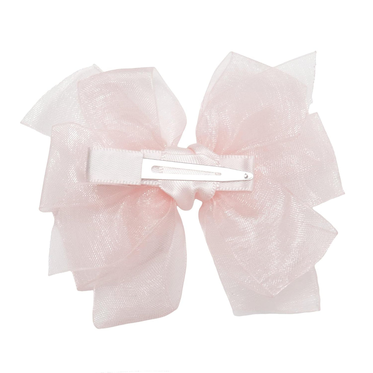 Girls' Double Organza Hair Bow with a Knot Wrap Center on a Clip, All Ages and Hair Types, 3 Inch Bow, Light Pink