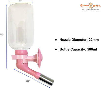 Choco Nose No-Drip Water Bottle for Large Dogs (Over 50 lb) – Leak-Proof Patented 22mm Nozzle Helps Prevent Mess & Spills, BPA Free Cage & Crate Mount Feeder for Kennels, 16.9 fl oz (C570)