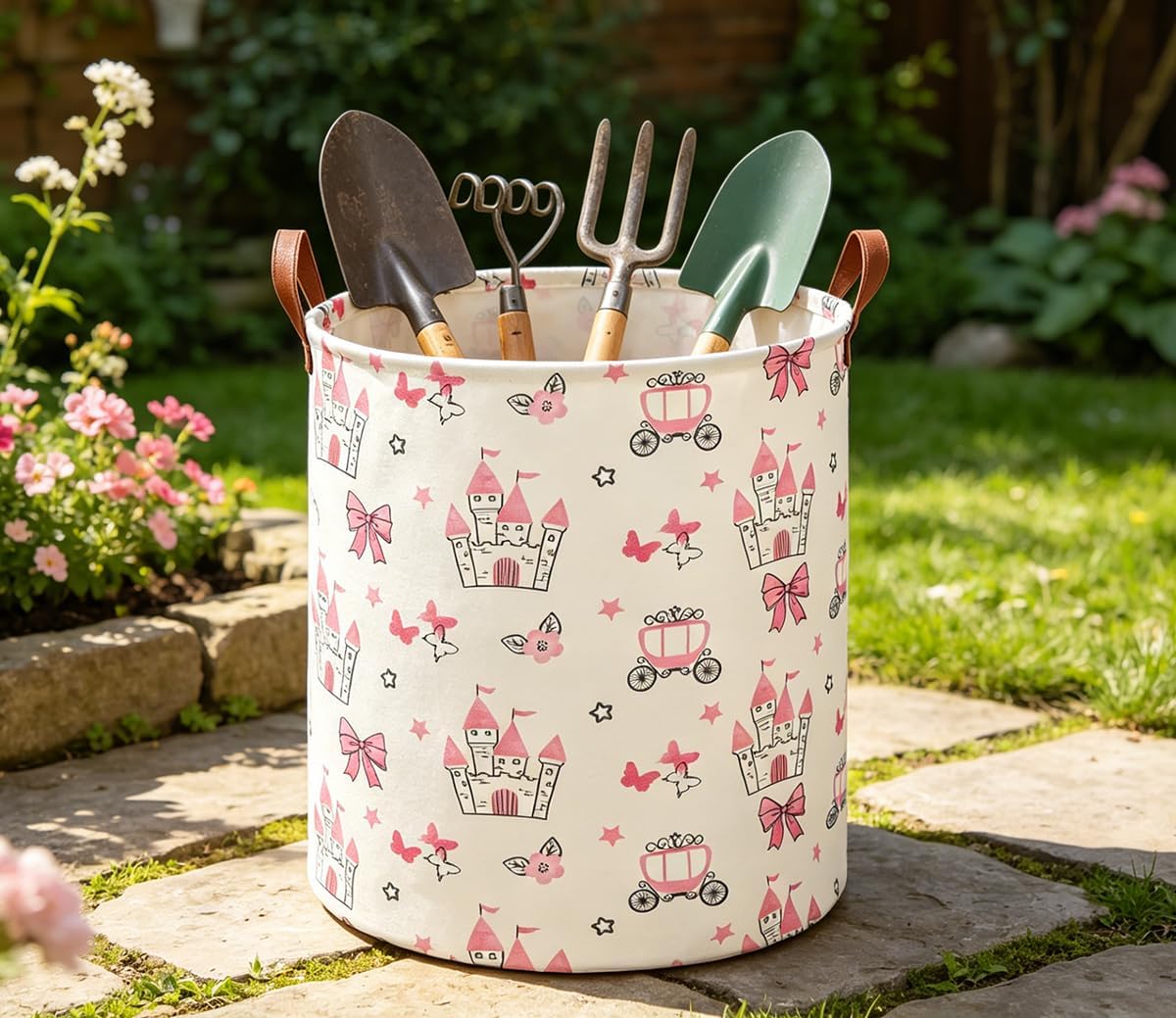 19.7" Laundry Basket,Dirty Clothes Hamper,Waterproof Storage Bin,Room Decor,Gift Baskets(Pink Princess)