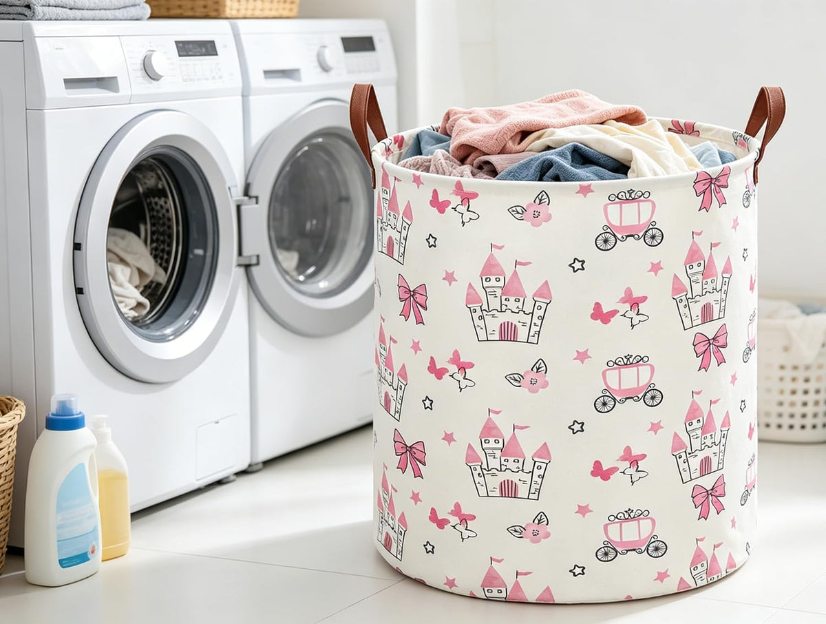 19.7" Laundry Basket,Dirty Clothes Hamper,Waterproof Storage Bin,Room Decor,Gift Baskets(Pink Princess)