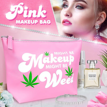 Vegan Leather Might Be Makeup Bag Cute Pink Girly Girl Christmas Gift for Women Mom Best Friend Birthday Sister Things Y2K 2000s McBling Stuff Small Cosmetic Pouch Toiletry Make Up Purse Accessories