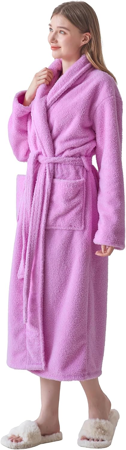 Robes for Women, Premium Plush Fleece Long Bathrobe, Shawl Collar