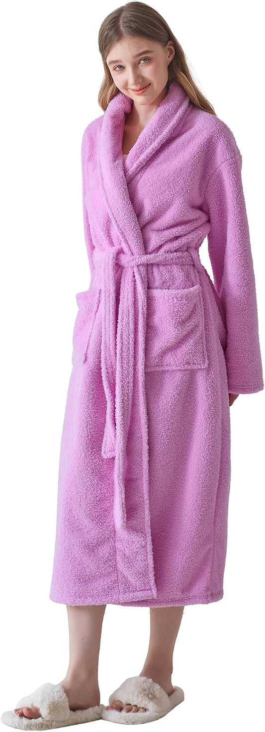 Robes for Women, Premium Plush Fleece Long Bathrobe, Shawl Collar