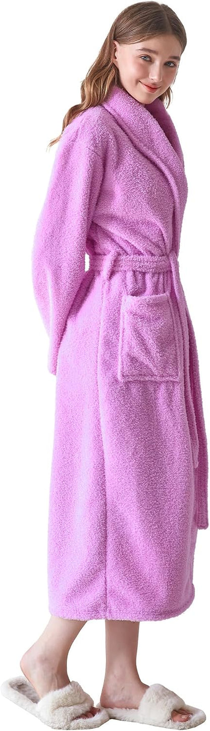 Robes for Women, Premium Plush Fleece Long Bathrobe, Shawl Collar