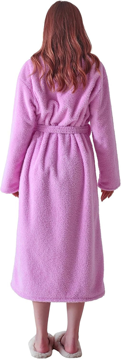 Robes for Women, Premium Plush Fleece Long Bathrobe, Shawl Collar