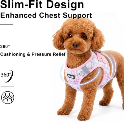 AIITLE Step in Dog Harness and Leash Set Plaid Adjustable, Pink S