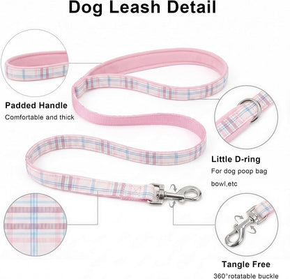 AIITLE Step in Dog Harness and Leash Set Plaid Adjustable, Pink S
