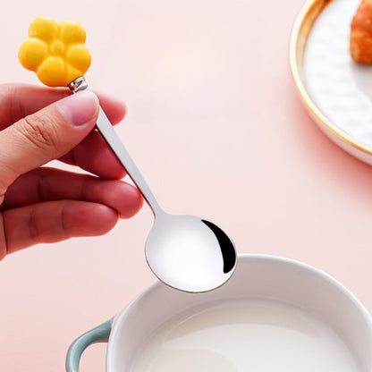 (6 Pieces) Ceramic Flower Stainless Steel Spoon Soup Spoon Dessert Coffee Tea Spoon Small Round Spoon Small Spoon (Pink)
