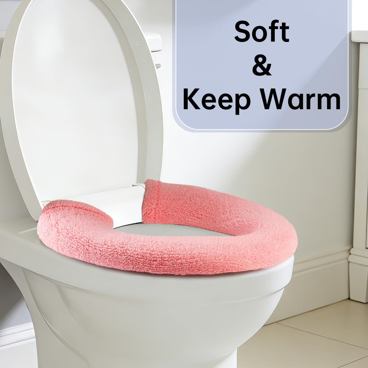 Toilet Seat Cover with Snaps Fixed,Thick Warmer,Machine Washable(pink)