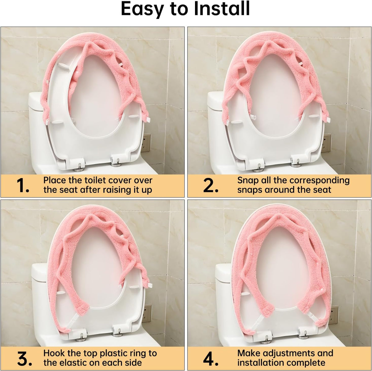 Toilet Seat Cover with Snaps Fixed,Thick Warmer,Machine Washable(pink)